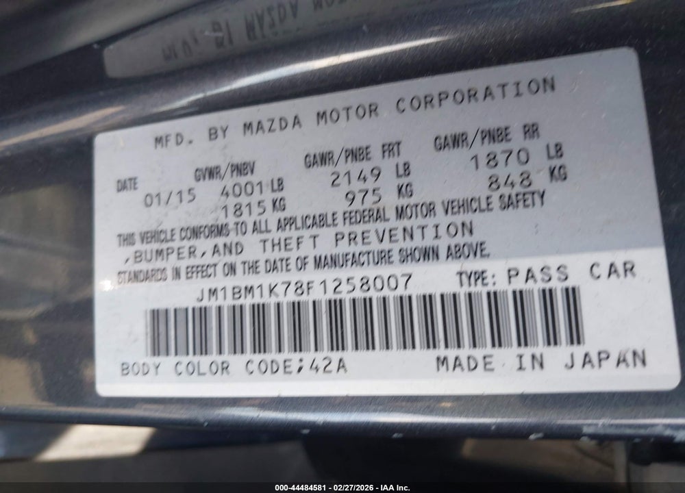 2015 MAZDA 3 I SPORT VIN: JM1BM1K78F1258007