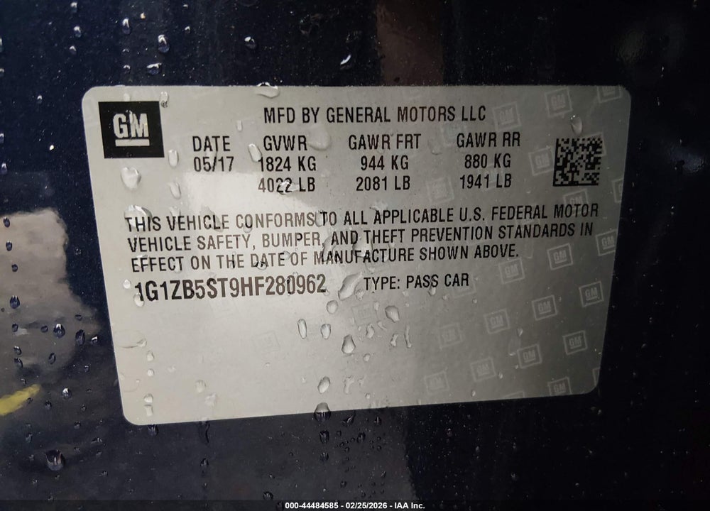 2017 CHEVROLET MALIBU LS VIN: 1G1ZB5ST9HF280962
