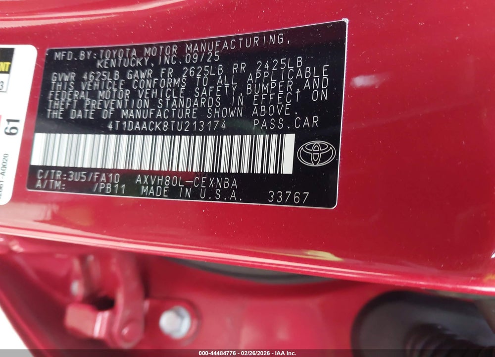 2026 TOYOTA CAMRY LE VIN: 4T1DAACK8TU213174