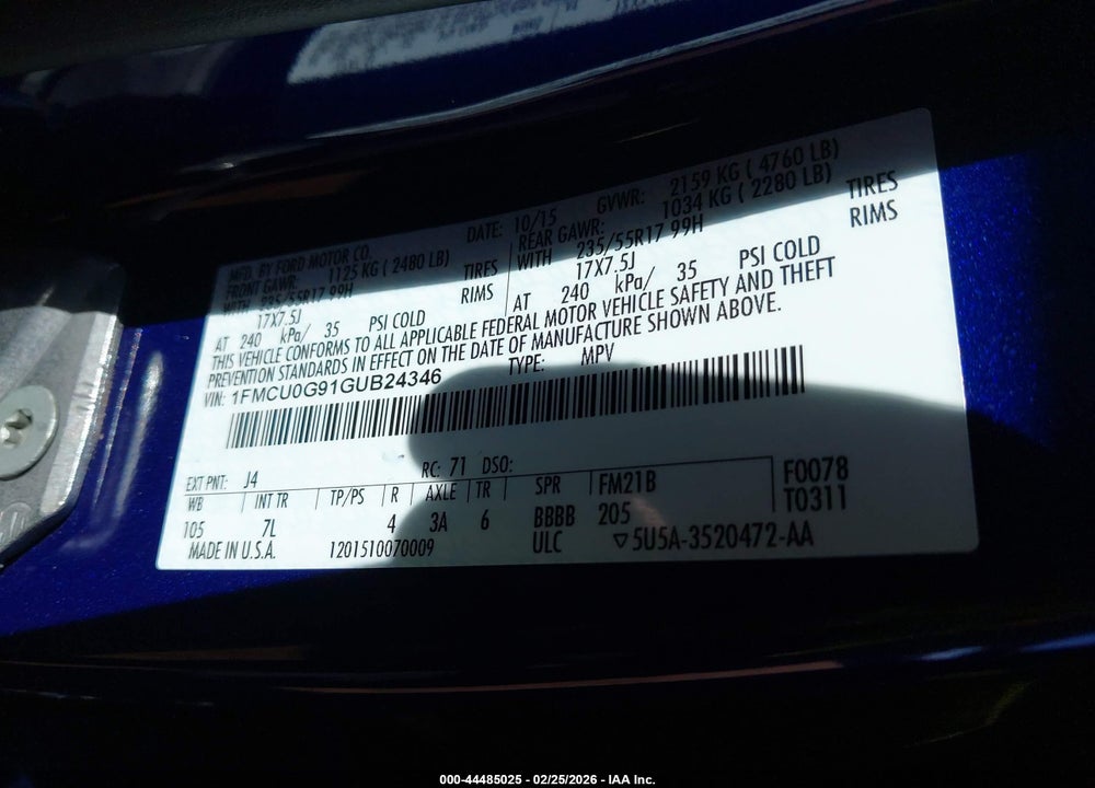 2016 FORD ESCAPE SE VIN: 1FMCU0G91GUB24346