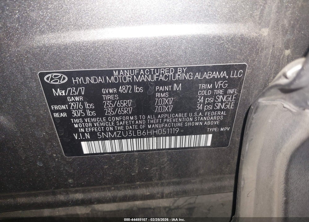 2017 HYUNDAI SANTA FE SPORT VIN: 5NMZU3LB6HH051119