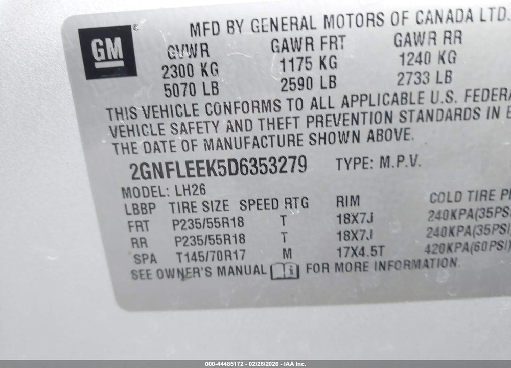 2013 CHEVROLET EQUINOX LT VIN: 2GNFLEEK5D6353279