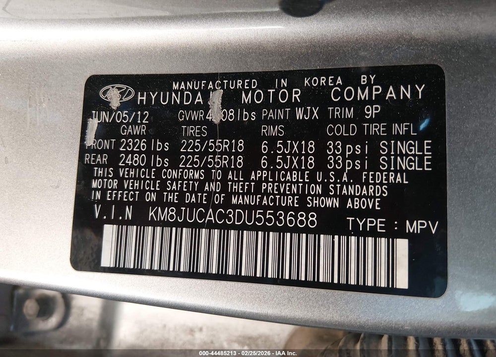 2013 HYUNDAI TUCSON LIMITED VIN: KM8JUCAC3DU553688