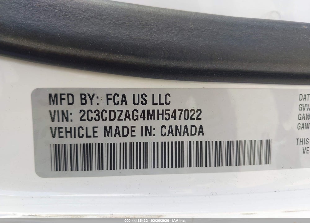 2021 DODGE CHALLENGER SXT VIN: 2C3CDZAG4MH547022
