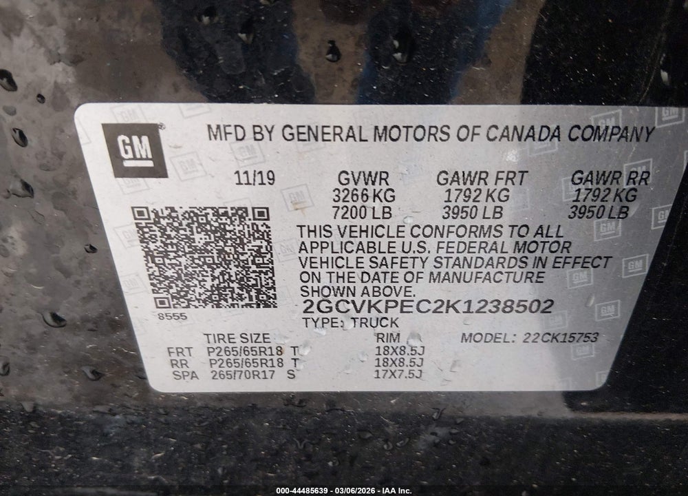 2019 CHEVROLET SILVERADO 1500 LD LT VIN: 2GCVKPEC2K1238502