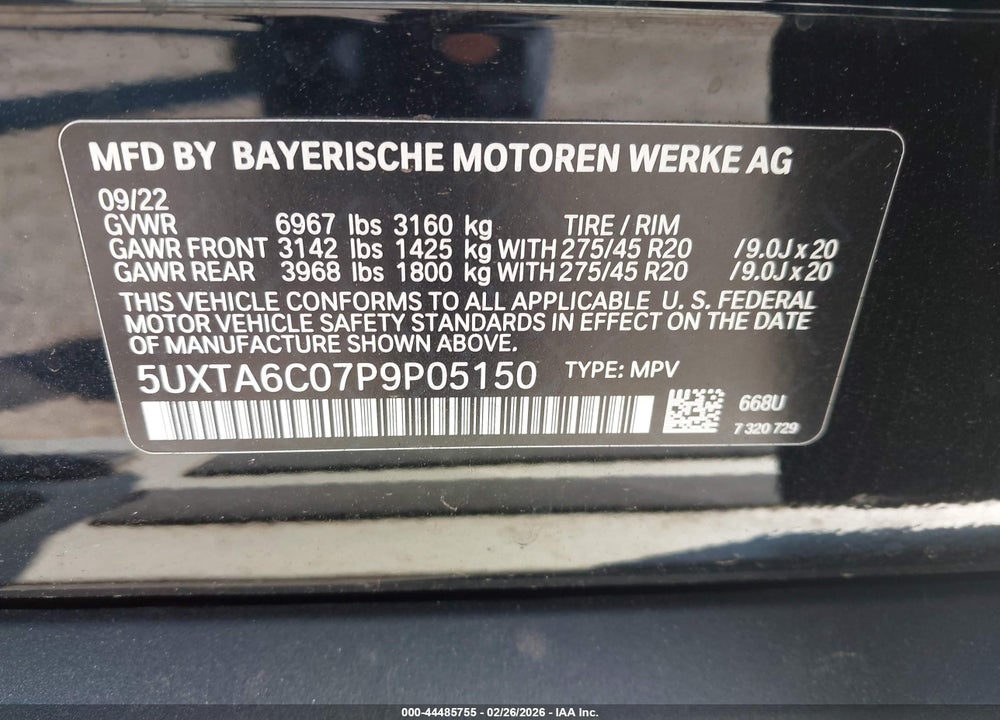 2023 BMW X5 PHEV XDRIVE45E VIN: 5UXTA6C07P9P05150