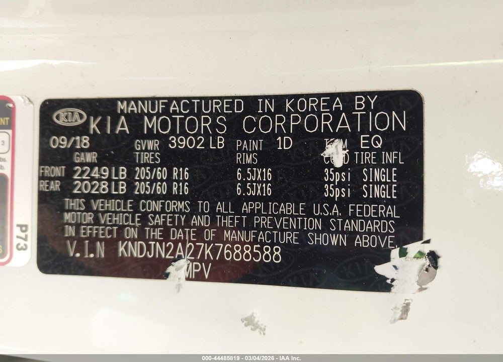 2019 KIA SOUL VIN: KNDJN2A27K7688588
