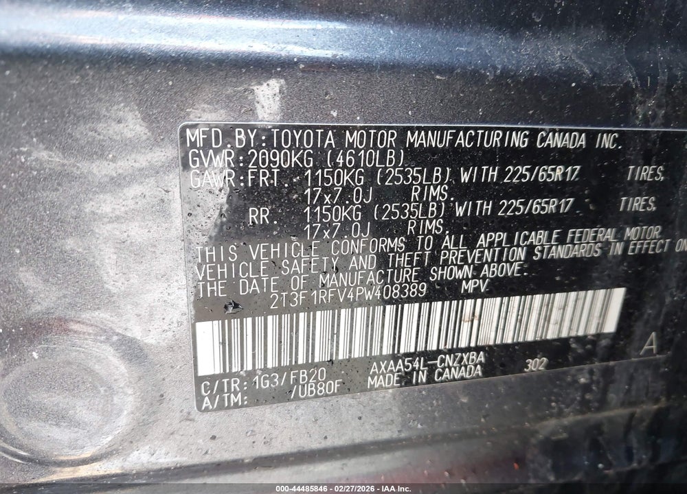 2023 TOYOTA RAV4 LE VIN: 2T3F1RFV4PW408389