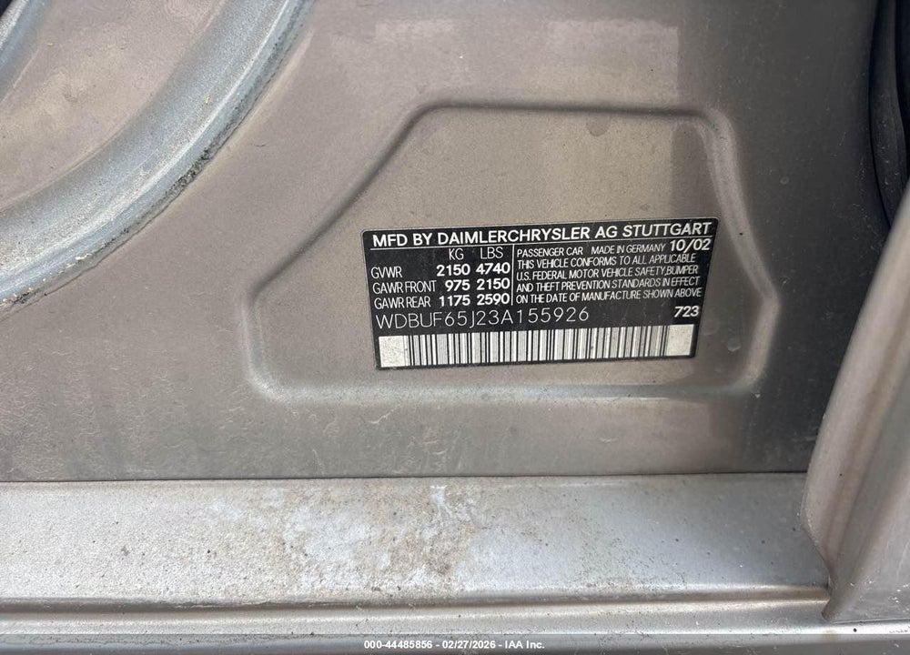 2003 MERCEDES-BENZ E 320 VIN: WDBUF65J23A155926
