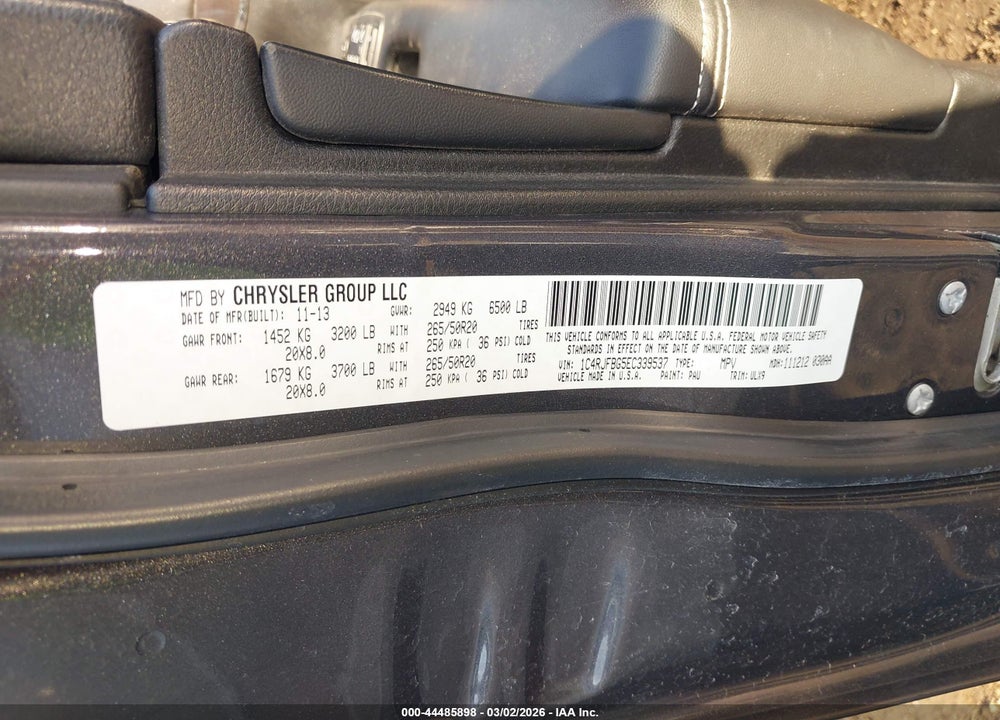 2014 JEEP GRAND CHEROKEE LIMITED VIN: 1C4RJFBG5EC339537