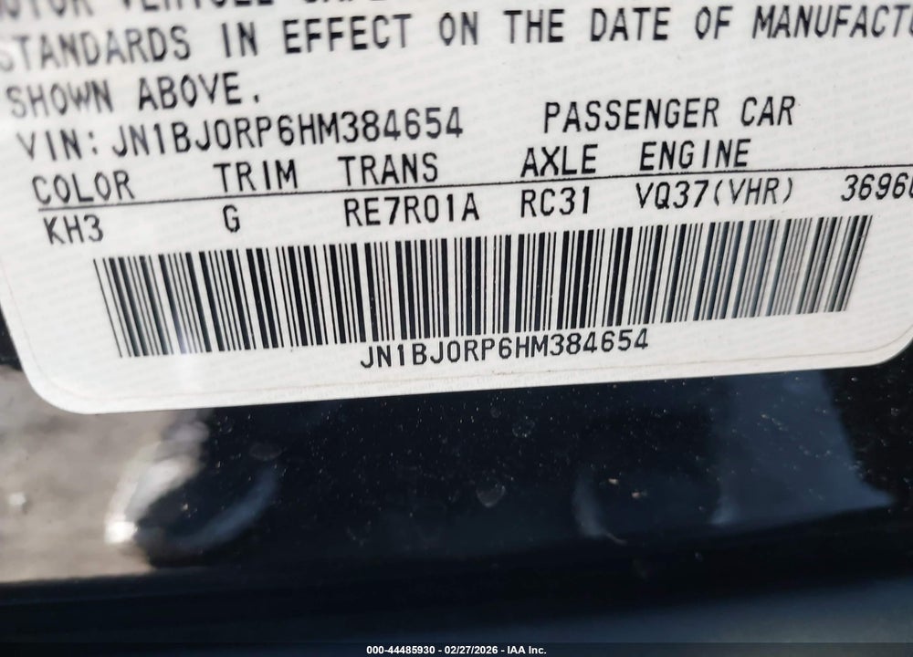 2017 INFINITI QX50 VIN: JN1BJ0RP6HM384654