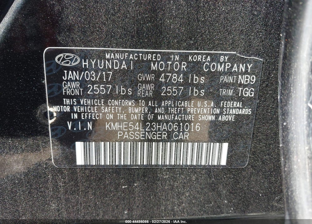 2017 HYUNDAI SONATA PLUG-IN HYBRID LIMITED VIN: KMHE54L23HA061016