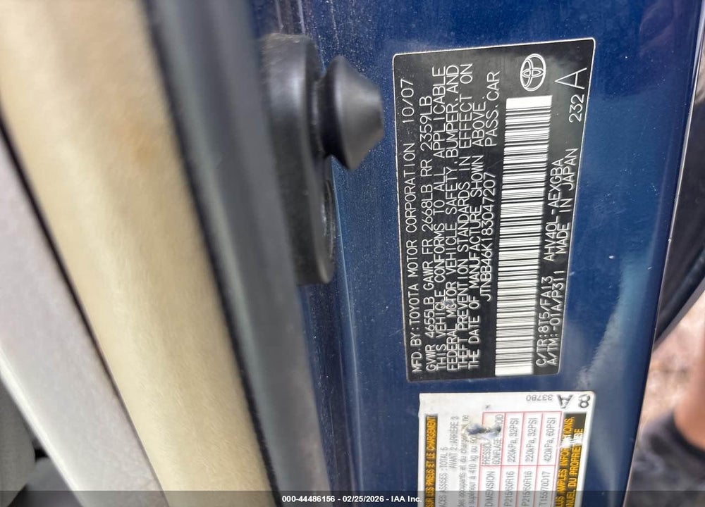 2008 TOYOTA CAMRY HYBRID VIN: JTNBB46K183047207