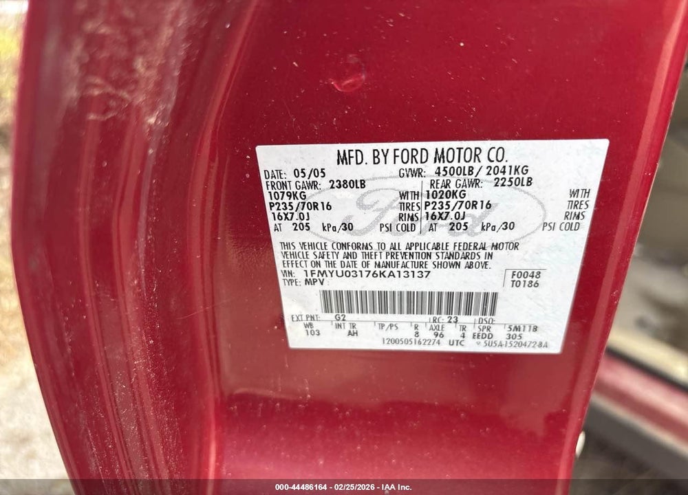 2006 FORD ESCAPE XLT/XLT SPORT VIN: 1FMYU03176KA13137