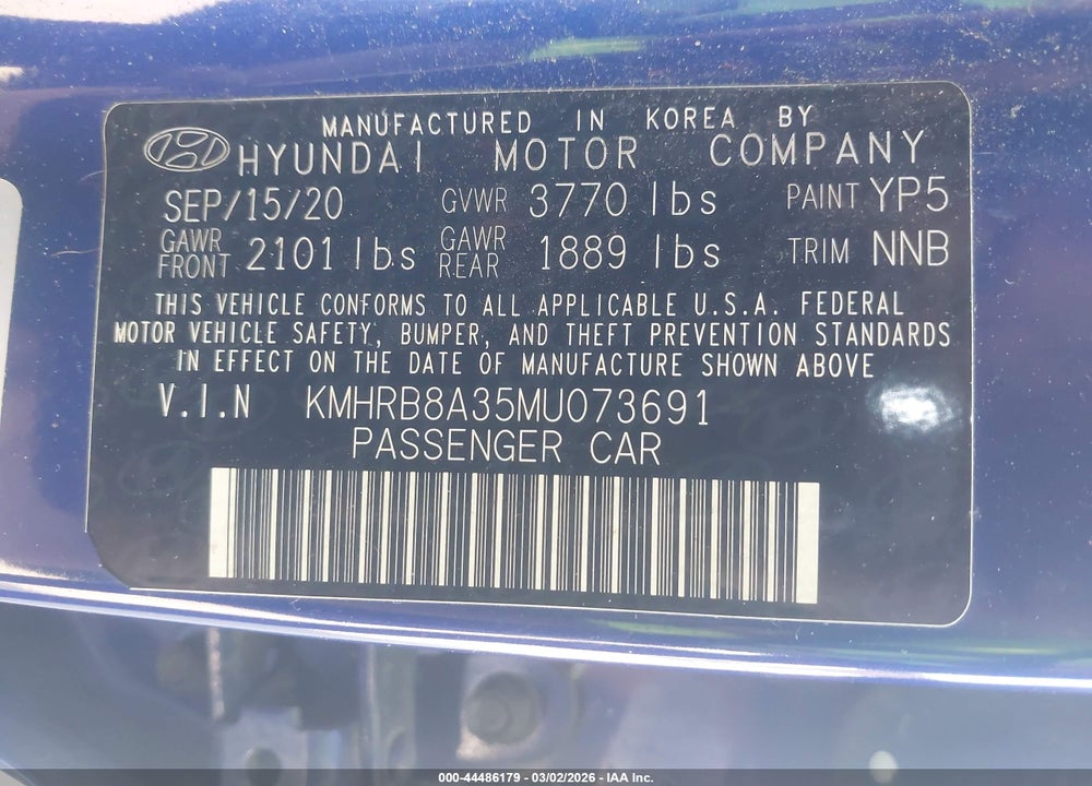 2021 HYUNDAI VENUE SE VIN: KMHRB8A35MU073691