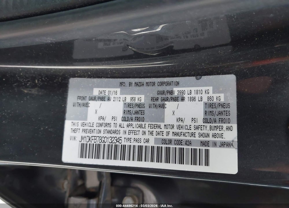 2016 MAZDA CX-3 SPORT VIN: JM1DKFB78G0132345