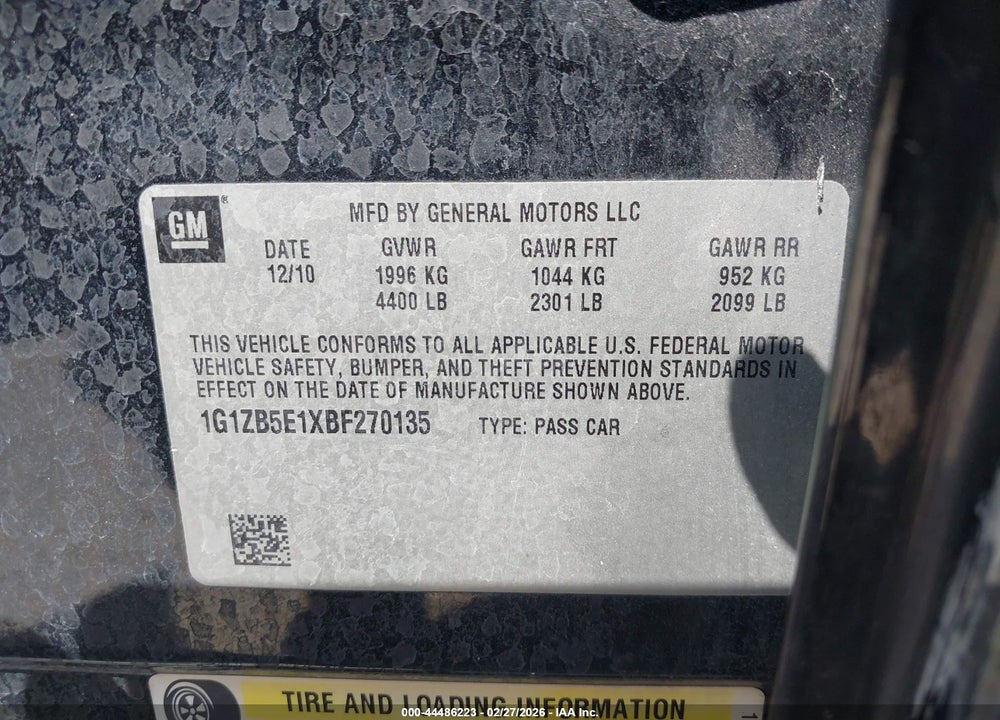 2011 CHEVROLET MALIBU LS VIN: 1G1ZB5E1XBF270135