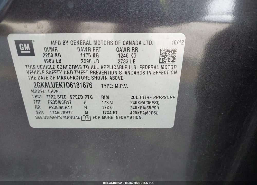 2013 GMC TERRAIN SLT-1 VIN: 2GKALUEK7D6181676