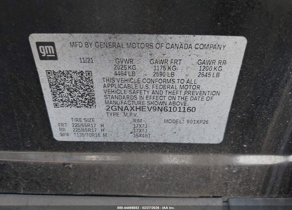 2022 CHEVROLET EQUINOX FWD LS VIN: 2GNAXHEV9N6101160
