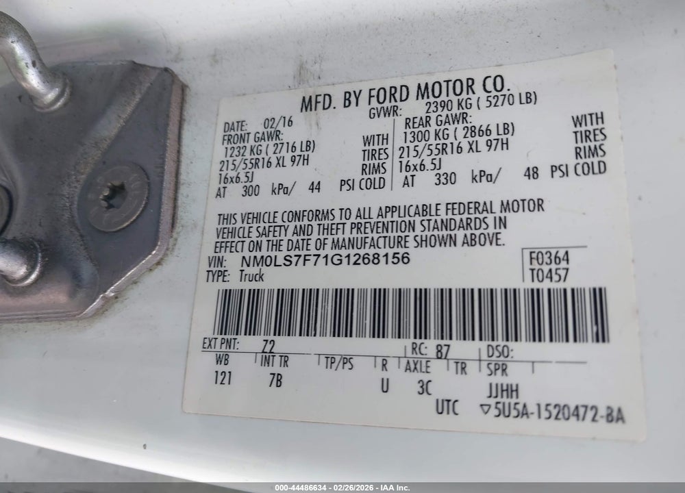 2016 FORD TRANSIT CONNECT XLT VIN: NM0LS7F71G1268156