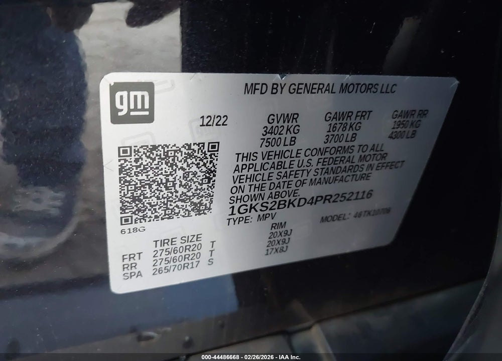 2023 GMC YUKON 4WD SLT VIN: 1GKS2BKD4PR252116