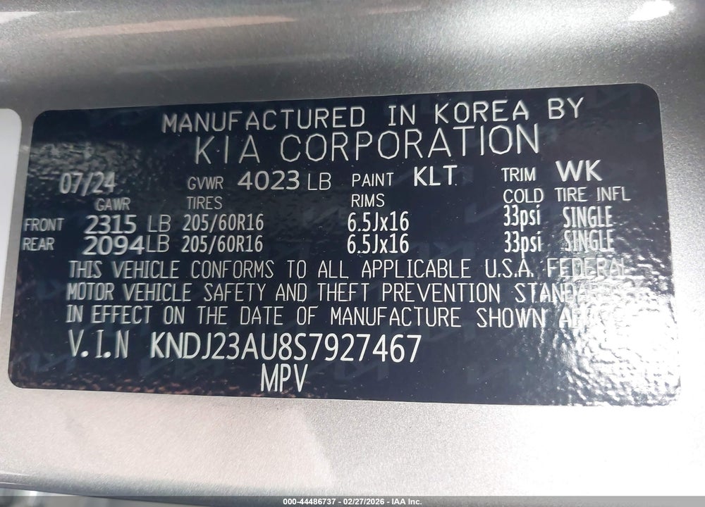 2025 KIA SOUL LX VIN: KNDJ23AU8S7927467