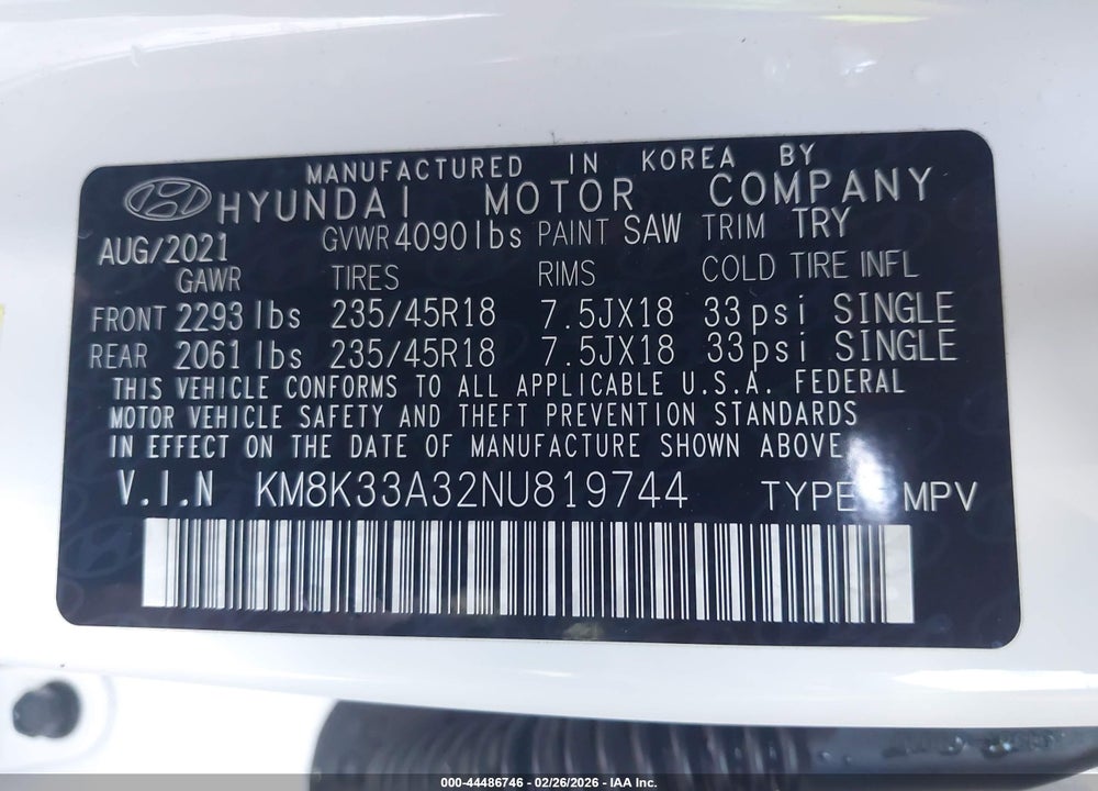 2022 HYUNDAI KONA N LINE VIN: KM8K33A32NU819744