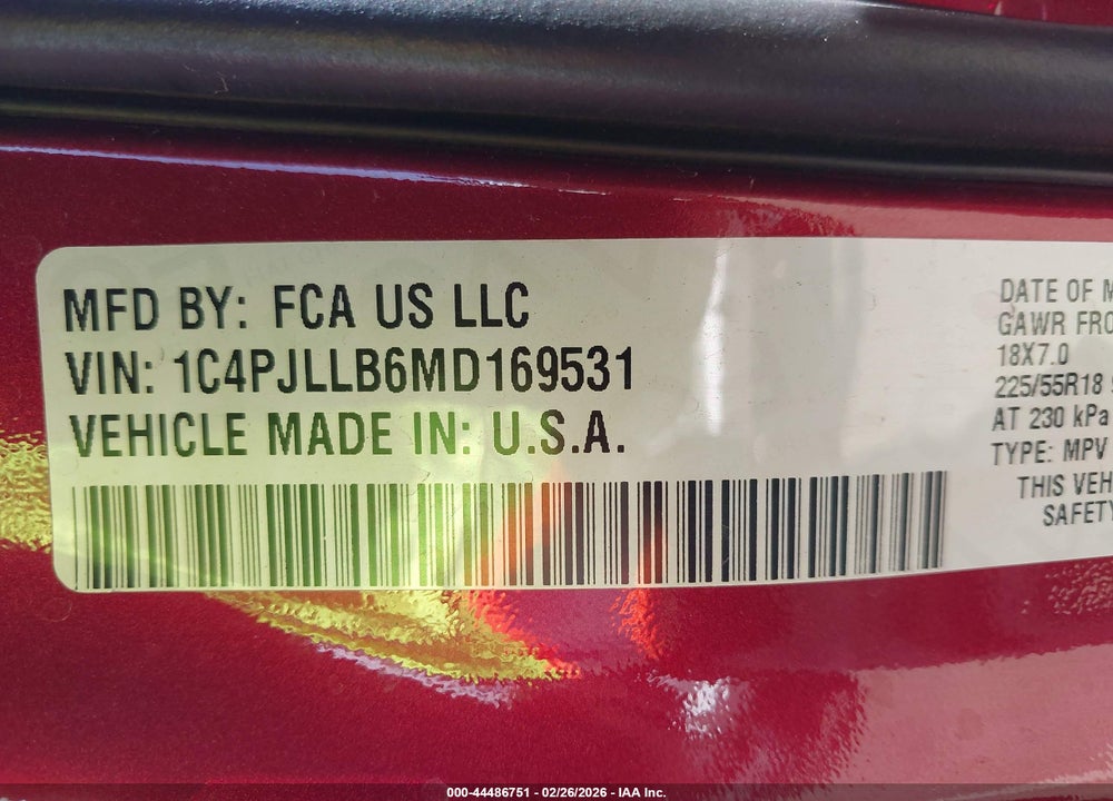 2021 JEEP CHEROKEE ALTITUDE FWD VIN: 1C4PJLLB6MD169531