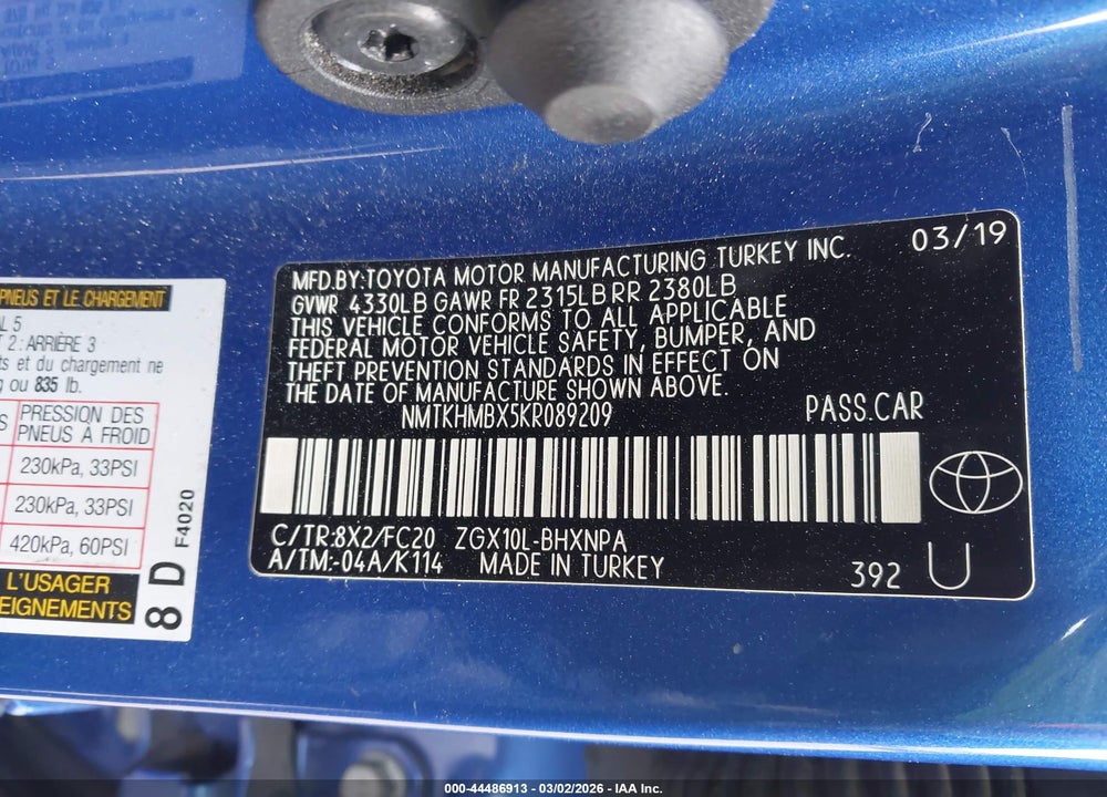 2019 TOYOTA C-HR LE VIN: NMTKHMBX5KR089209