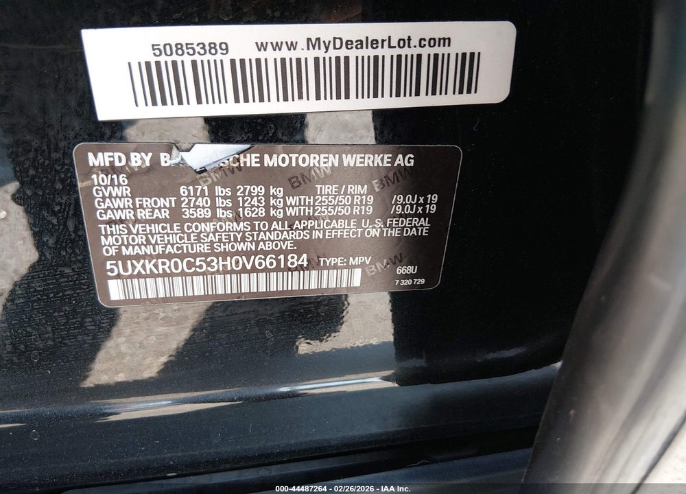 2017 BMW X5 XDRIVE35I VIN: 5UXKR0C53H0V66184
