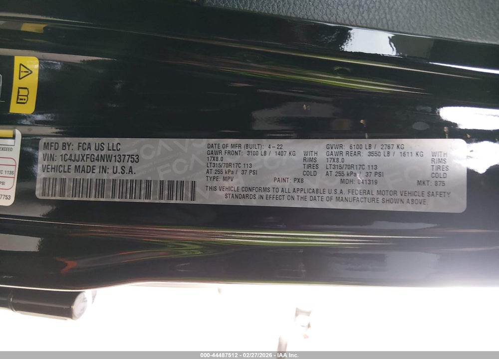 2022 JEEP WRANGLER UNLIMITED RUBICON 4X4 VIN: 1C4JJXFG4NW137753