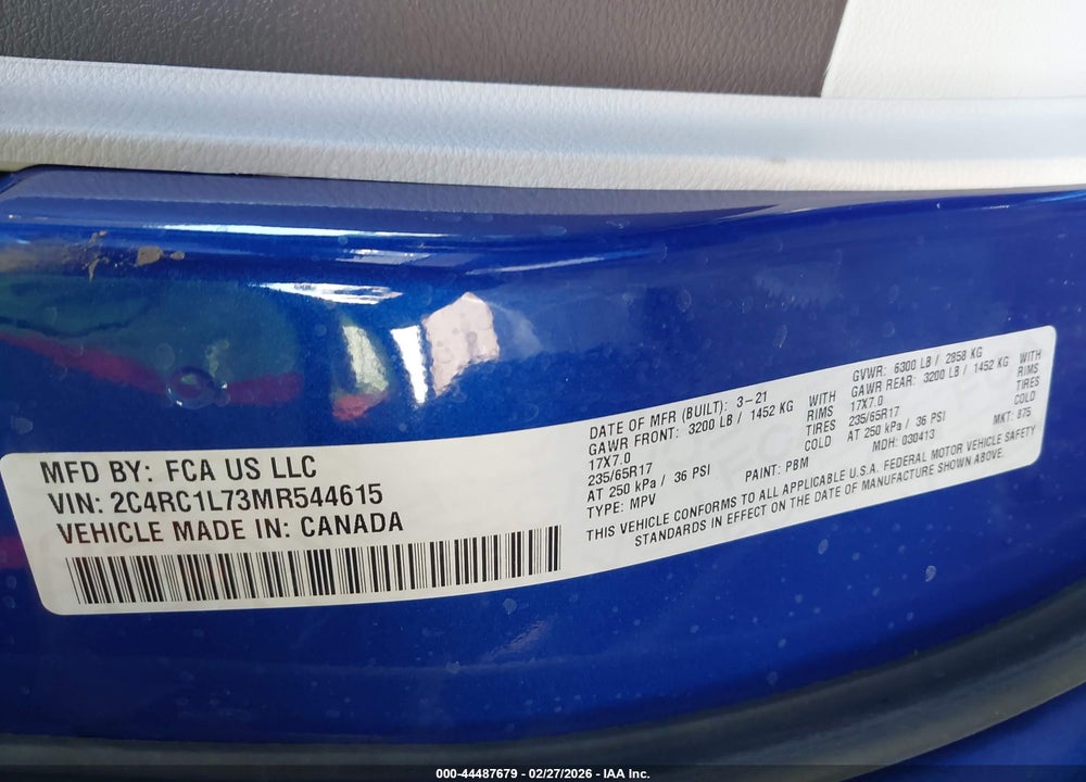 2021 CHRYSLER PACIFICA HYBRID TOURING L VIN: 2C4RC1L73MR544615