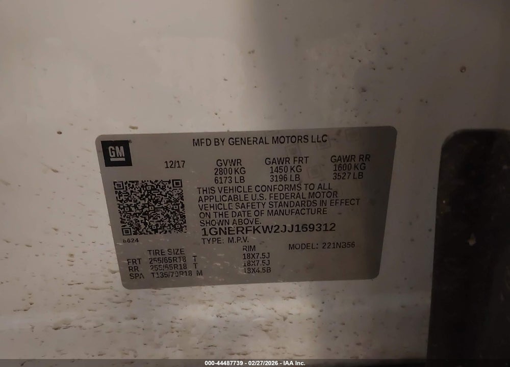 2018 CHEVROLET TRAVERSE LS VIN: 1GNERFKW2JJ169312