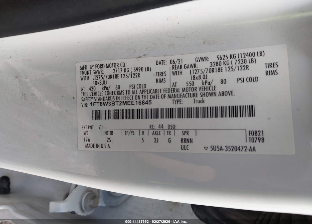 2021 FORD F-350 XLT VIN: 1FT8W3BT2MEE16845