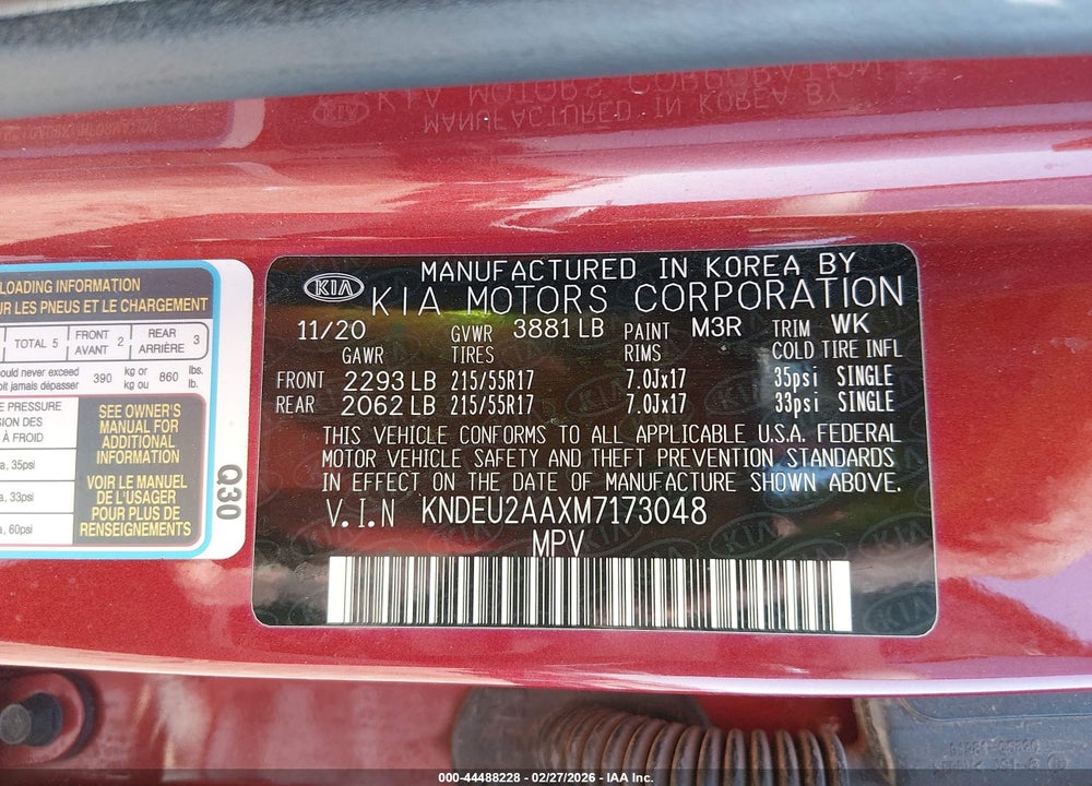 2021 KIA SELTOS S VIN: KNDEU2AAXM7173048