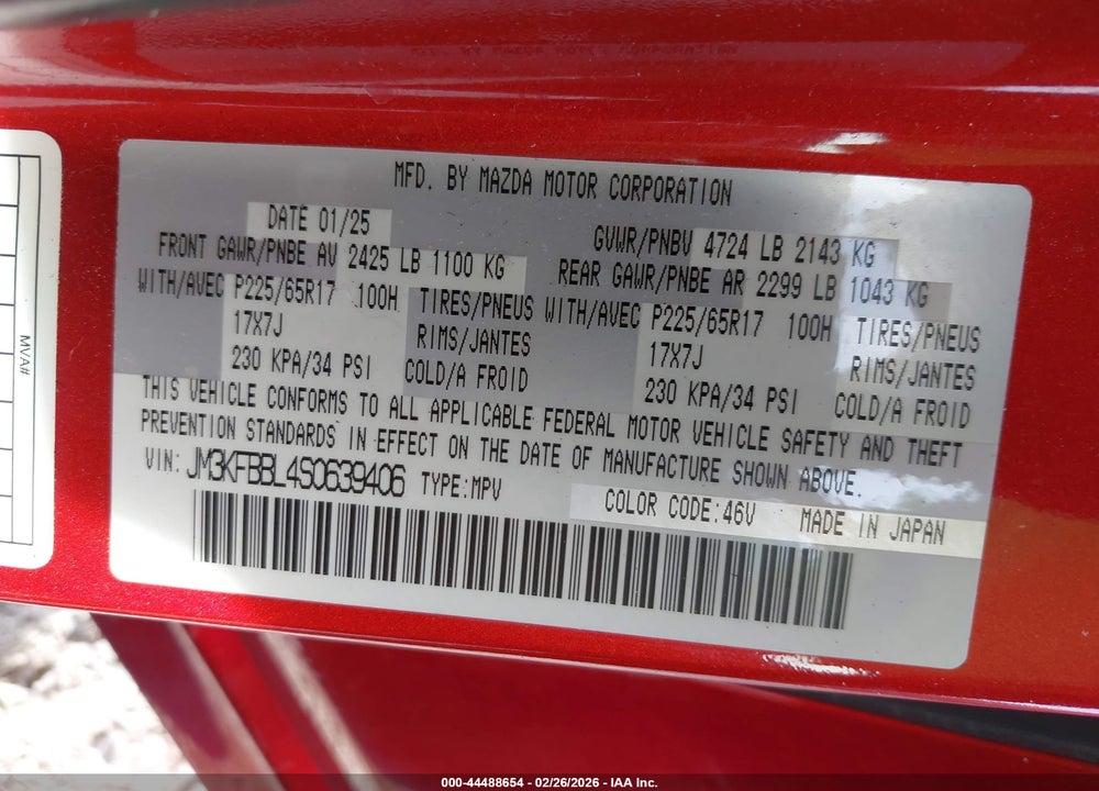 2025 MAZDA CX-5 2.5 S SELECT VIN: JM3KFBBL4S0639406