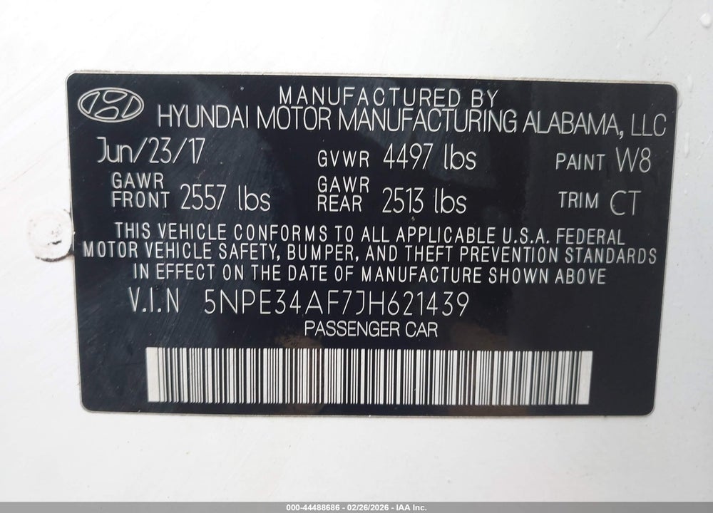 2018 HYUNDAI SONATA SPORT VIN: 5NPE34AF7JH621439