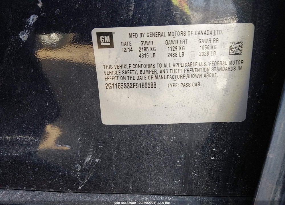 2015 CHEVROLET IMPALA 2LZ VIN: 2G1165S32F9186588