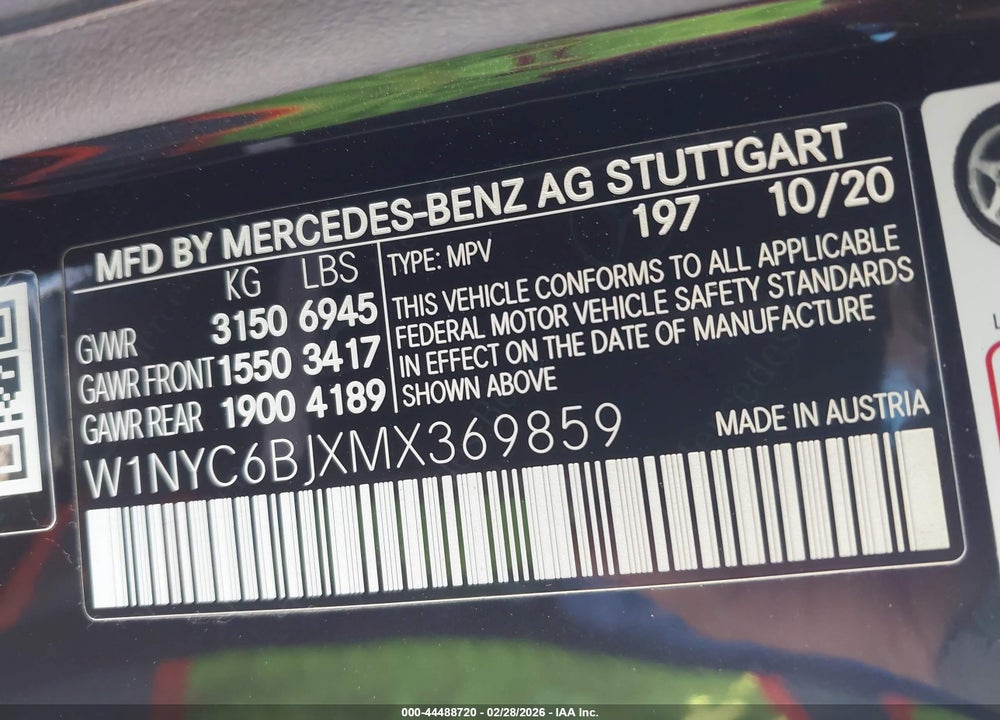 2021 MERCEDES-BENZ G 550 SUV VIN: W1NYC6BJXMX369859