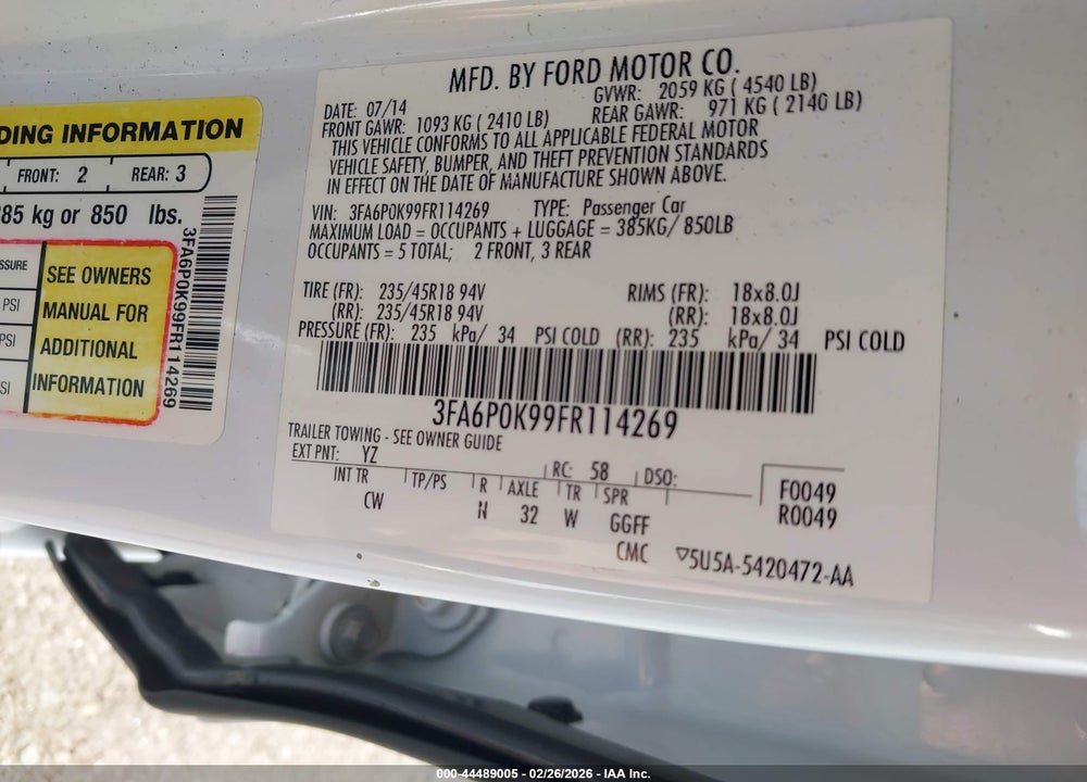 2015 FORD FUSION TITANIUM VIN: 3FA6P0K99FR114269