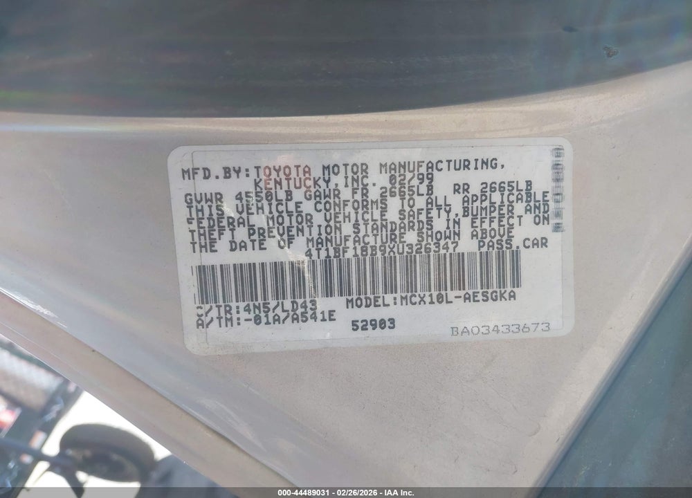 1999 TOYOTA AVALON XLS VIN: 4T1BF18B9XU326347