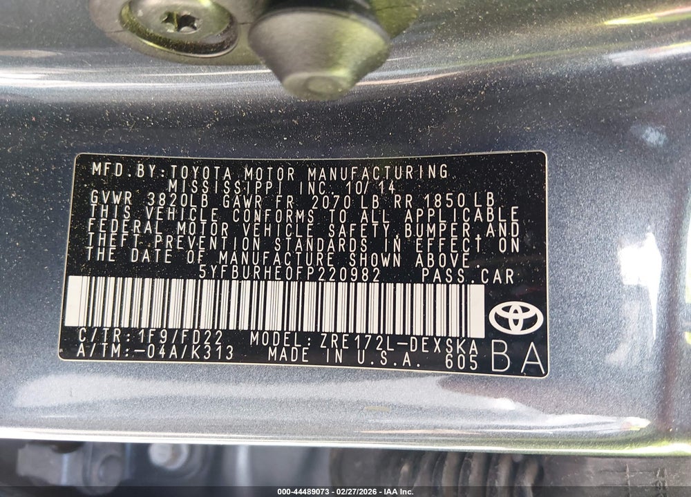 2015 TOYOTA COROLLA S VIN: 5YFBURHE0FP220982