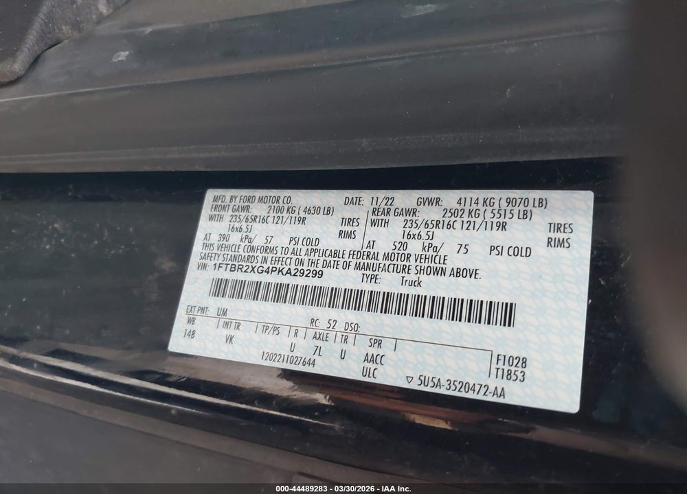 2023 FORD TRANSIT-250 VIN: 1FTBR2XG4PKA29299