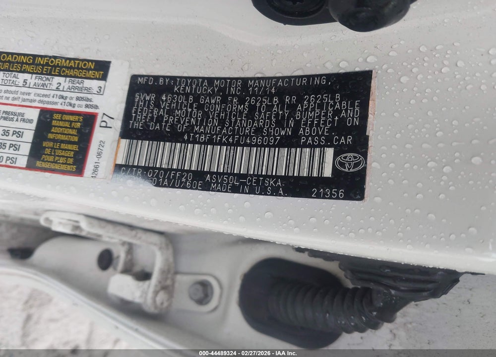 2015 TOYOTA CAMRY SE VIN: 4T1BF1FK4FU496097