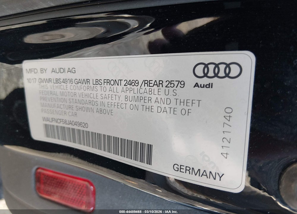 2018 AUDI A5 2.0T PREMIUM VIN: WAUFNCF58JA049620