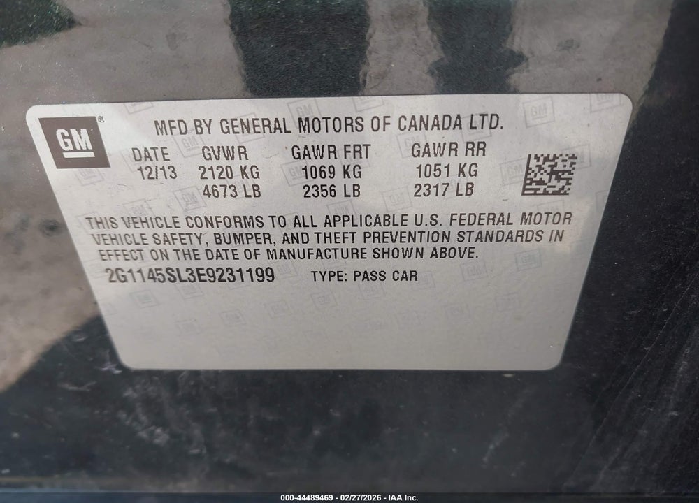 2014 CHEVROLET IMPALA 1LZ VIN: 2G1145SL3E9231199