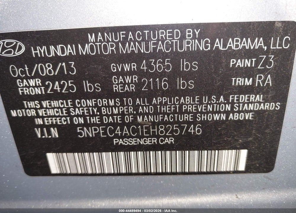 2014 HYUNDAI SONATA LIMITED VIN: 5NPEC4AC1EH825746