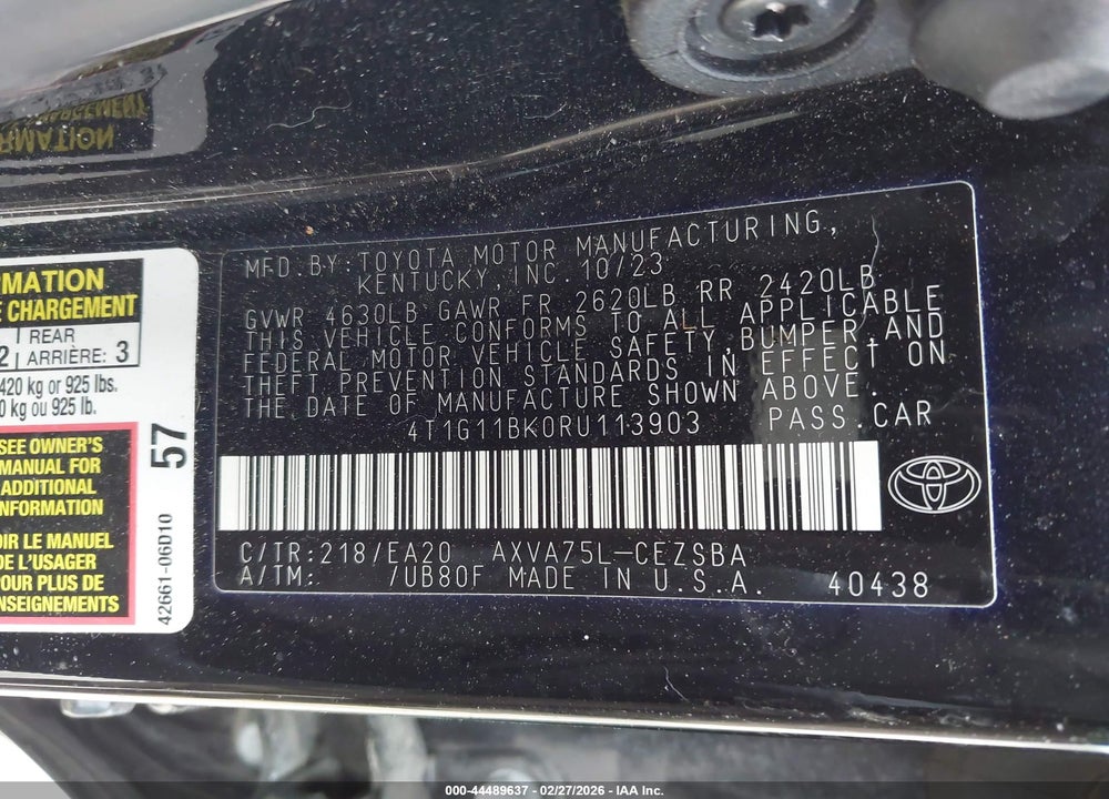 2024 TOYOTA CAMRY SE VIN: 4T1G11BK0RU113903