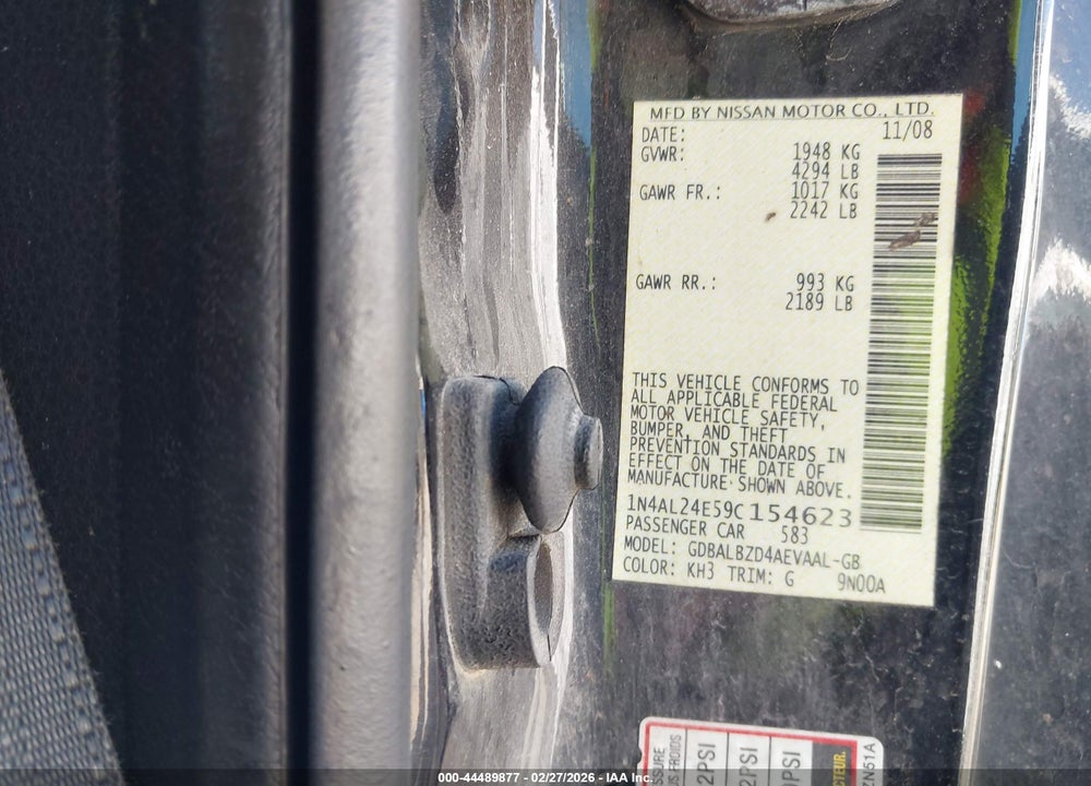 2009 NISSAN ALTIMA 2.5 S VIN: 1N4AL24E59C154623