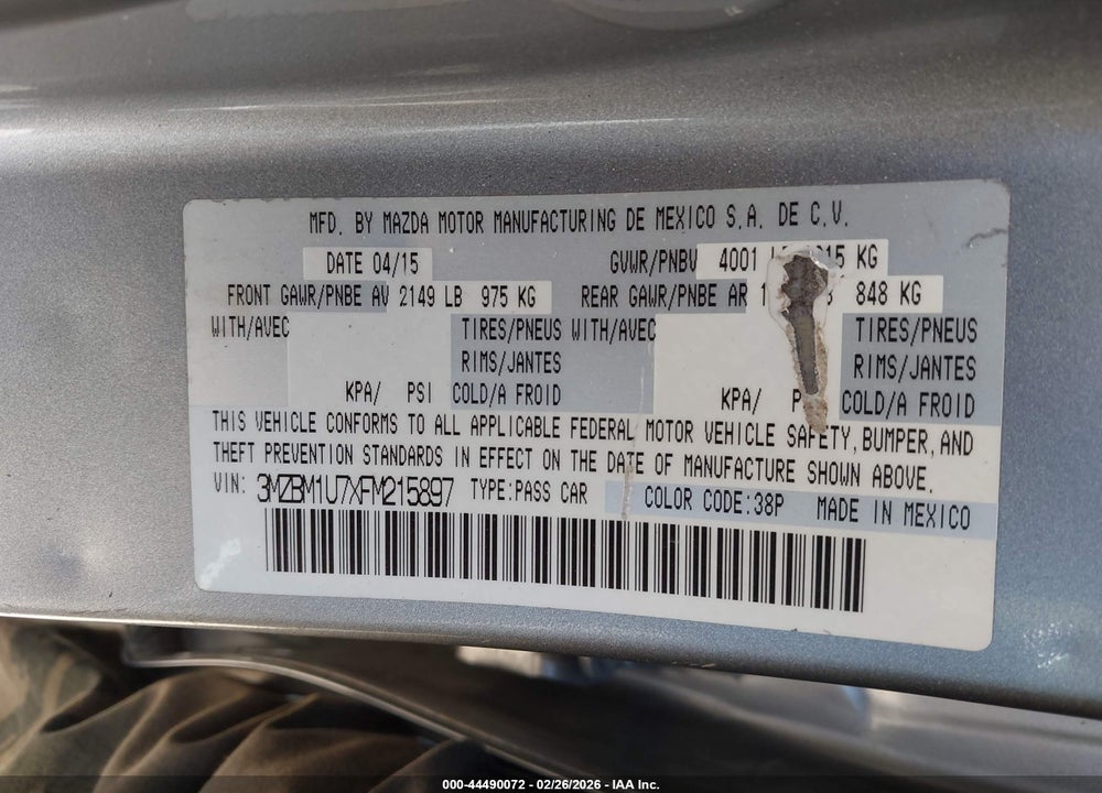 2015 MAZDA 3 I SPORT VIN: 3MZBM1U7XFM215897